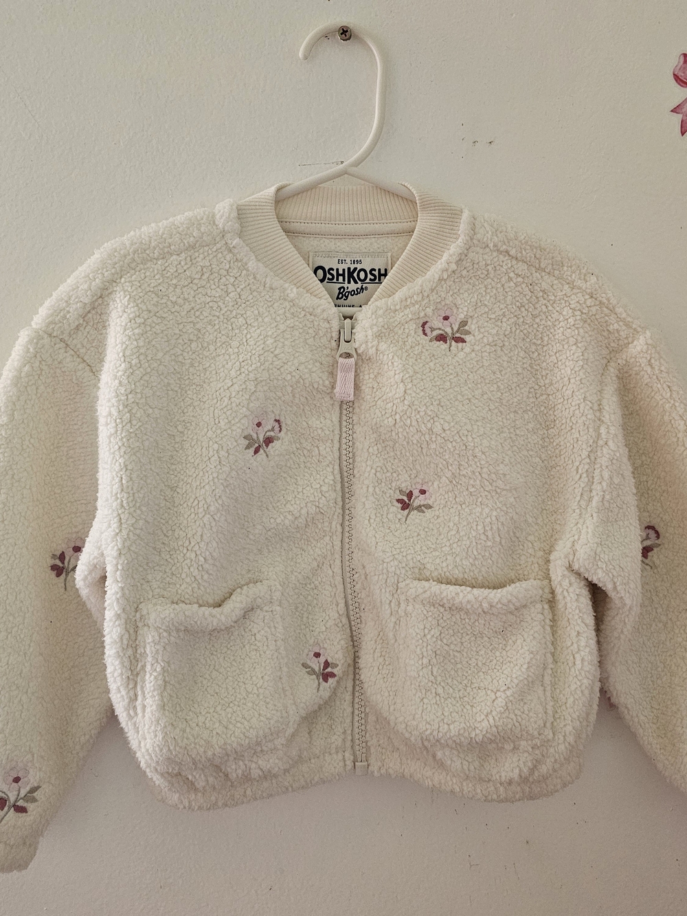 OshKosh B'gosh Cream Sherpa Jacket with Pink Floral Accents